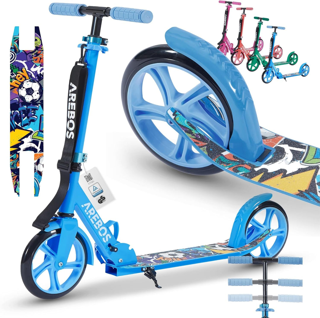 Arebos Cityroller Tretroller Scooter höhenverstellbar | klappbar | inkl. Traggurt | XXL Räder | Trit