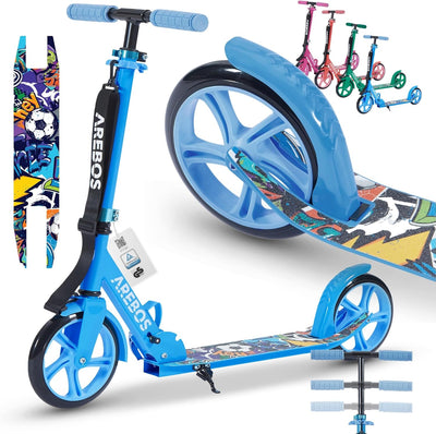 Arebos Cityroller Tretroller Scooter höhenverstellbar | klappbar | inkl. Traggurt | XXL Räder | Trit