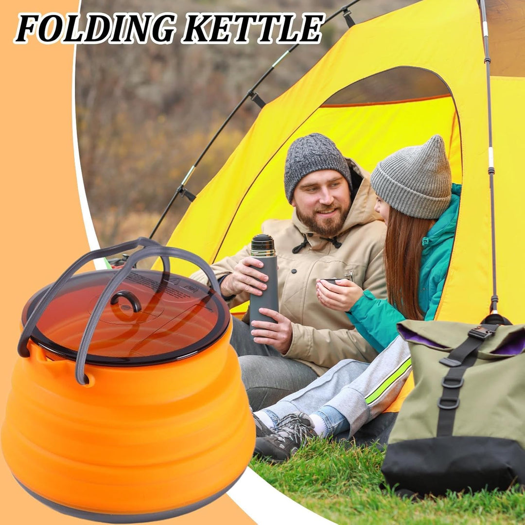 Silikon-Camping-Kochtopf, faltbare Silikon-Kaffeekanne, 16,3 x 16,3 x 4,9 cm, grosses Fassungsvermög