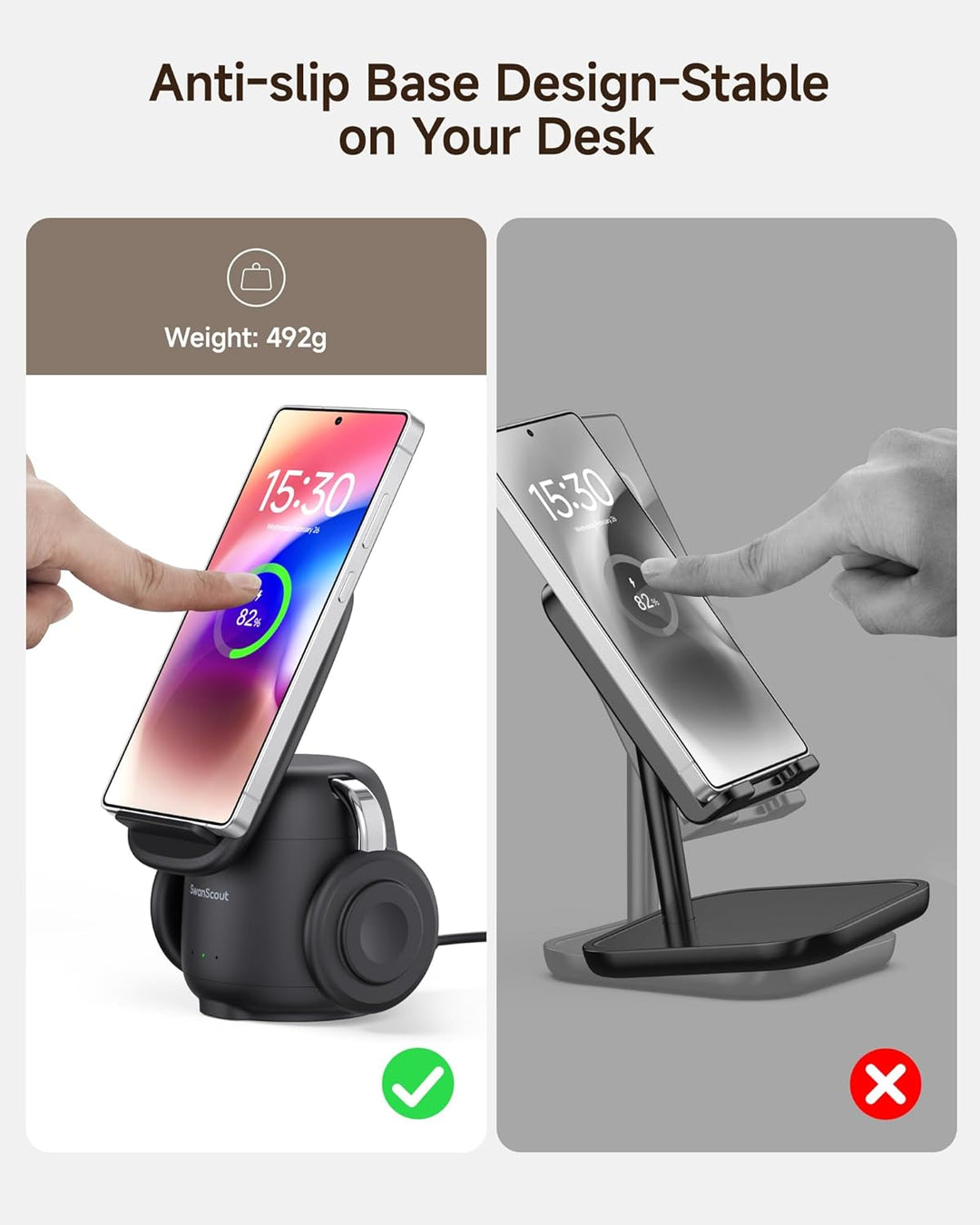 SwanScout Induktive Ladestation für Samsung S26+, 3 in 1 Wireless Charger für Samsung S25/S24/S23/Z