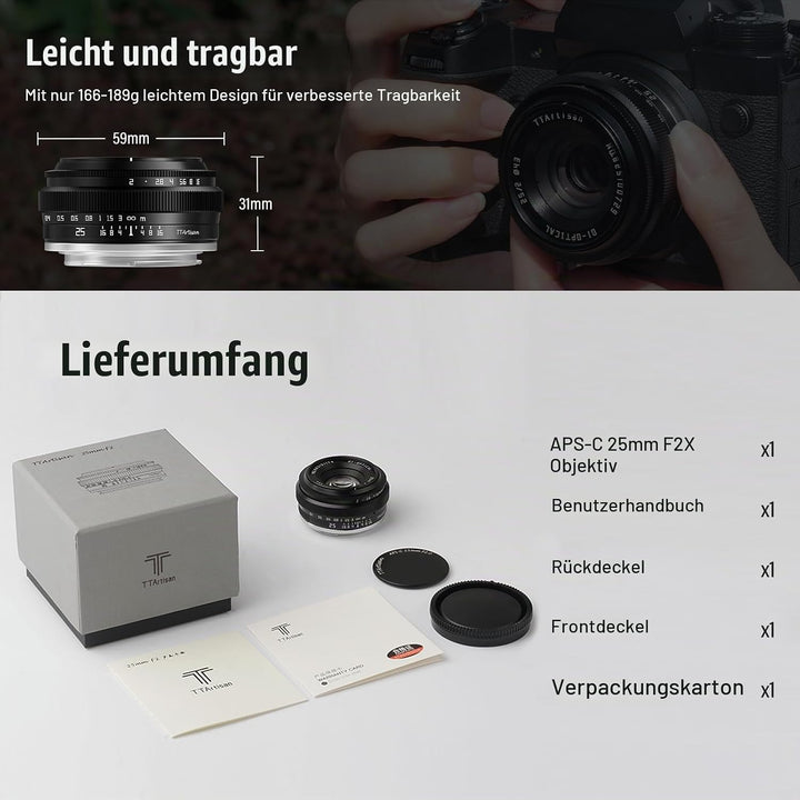 TTARTISAN 25mm F2 Kameraobjektiv Camera Lens für Fuji X-Mount APS-C Manuelles Tragbares Pancake-Obje