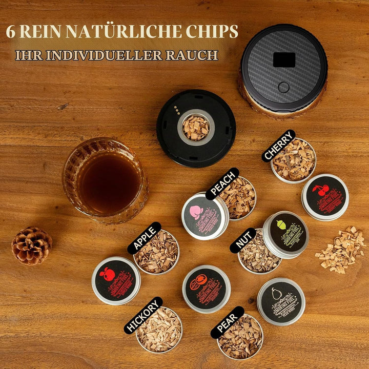 Whiskey Smoker Kit, CIRYASR Cocktail Räucherset Elektrisch ohne Butan mit 6 Flavors Holzspänen, RGB