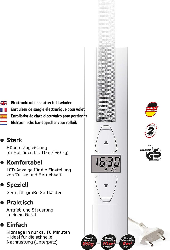 SuperRollo GW255 elektrischer Gurtwickler, Display & Komfort, Unterputz, für 23 mm, Rolladenantrieb