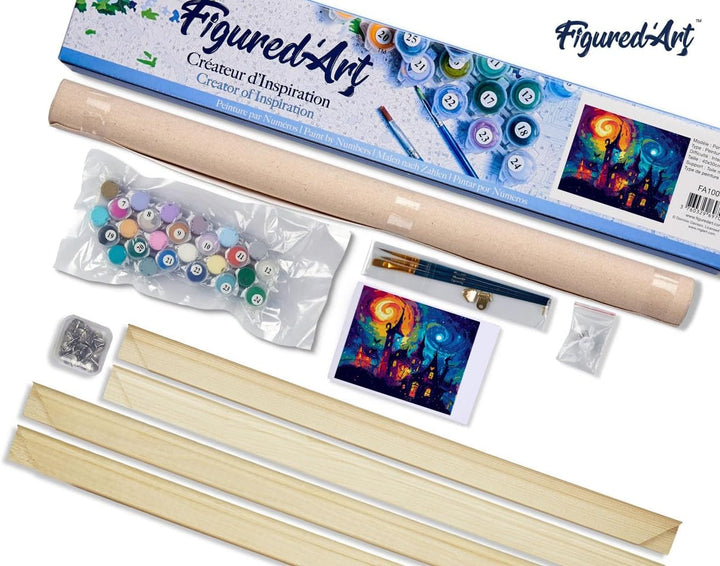 Figured'Art Malen Nach Zahlen Erwachsene Mit Rahmen Fantasie Schloss - Paint by Numbers Basteln DIY