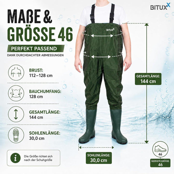 MS-Point Wathose Anglerhose Watstiefel Watt Fisch Teich Gummi PVC Nylon Gr. 46