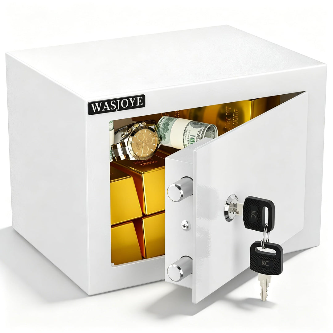 WASJOYE Mini Safe Tresor mit Schlüssel, 17 * 23 * 17cm Mini Tresor mit Schloss für Zuhause/Büro, 6.6