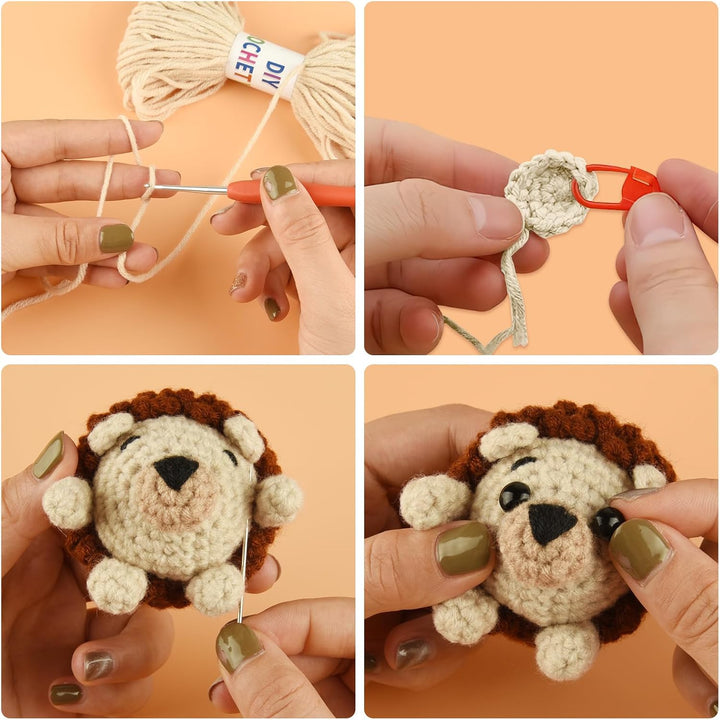ASTARON Crochet Kit, Häkelset für Erwachsene und Kinder, 3 süsse Häkeltiere – Igel, Biene, Ente, Häk