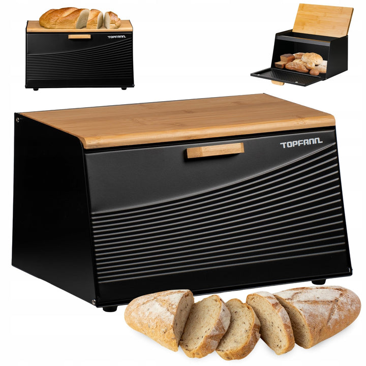 Brotkästen Brotkorb Brotbox Bambus Gross Brotbehälter Brotdose Schwarz Metall
