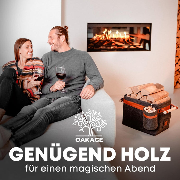 OAKAGE® Holzkorb für Kaminholz Gross mit Zündholzkorb [Integrierter Metallrahmen für Zusatzstabilitä