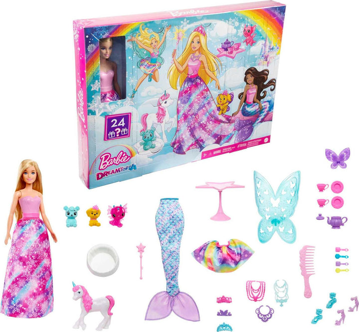 Barbie Dreamtopia Adventskalender Barbie-Puppe und 24 Geschenke einschliesslich märchenhafte Moden,