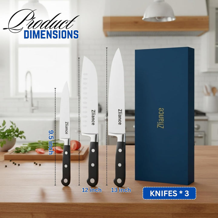 Messerset 3-teilig, japanischer High-Carbon Edelstahl, Ultra-Scharf, 20cm Kochmesser, 18cm Santoku,