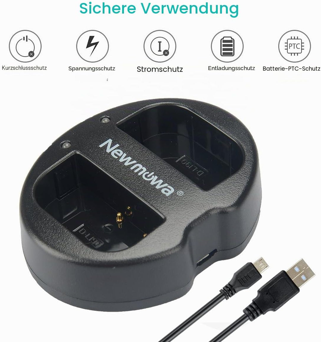 Newmowa Ersatz Akku D-LI90 (2er Pack) und Tragbar Micro USB Ladegerät Kit für Pentax D-LI90 und Pent
