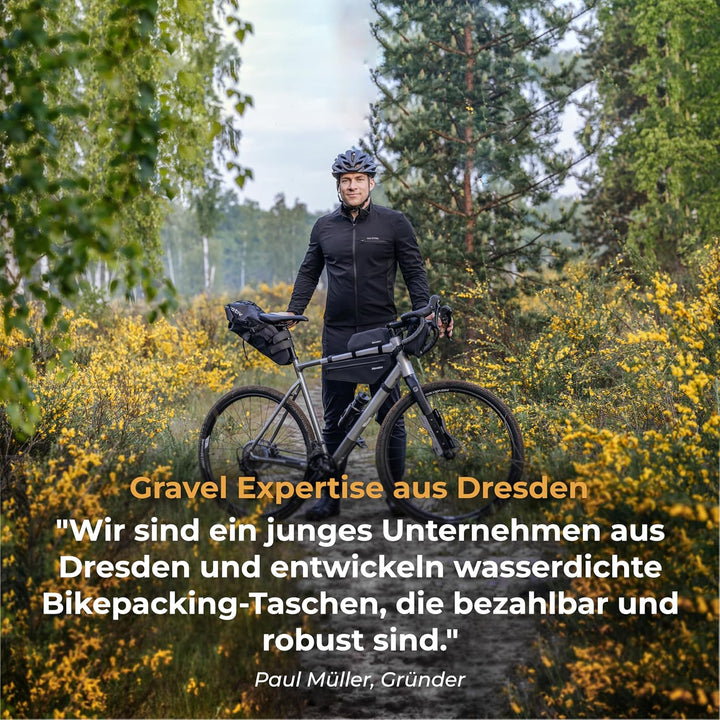 Rovativ® Bikepacking Oberrohrtasche [1,8 Liter] 100% Wasserdicht - Top Tube Bag - extra Fester Halt