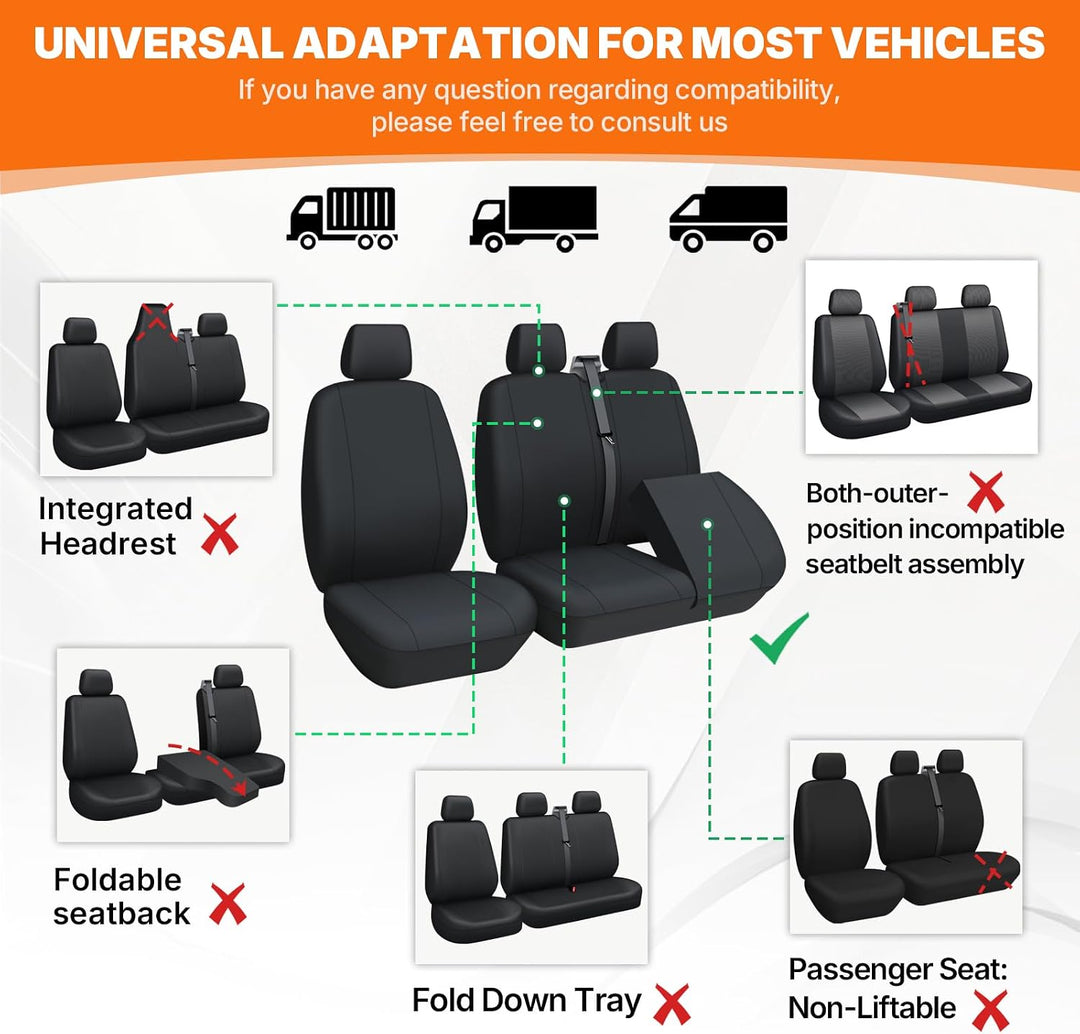TOYOUN Universal Sitzbezüge Auto für Transporter LKW - Kompatibel mit Geteilter Basis Sitzunterseite