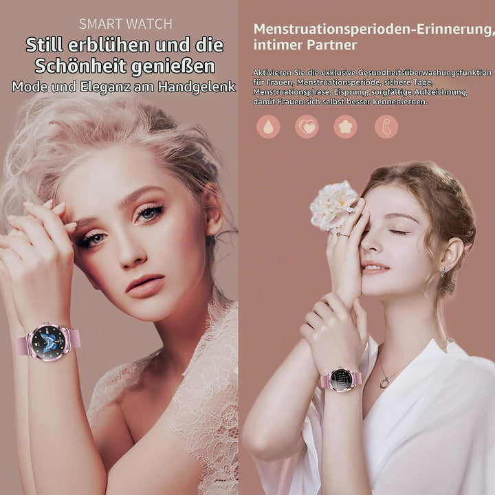 Smartwatch Damen mit Telefonfunktion, 1,09” Fitnessuhr mit 123 Sportmodi, Pulsmesser, Schlafmonitor,