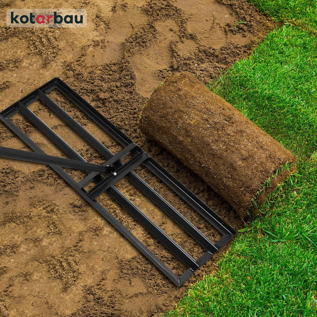 KOTARBAU® Rasenrakel - 90 x 30 cm - Rasen Nivellierrechen - mit Stahlstiel - 175 cm - Gartenwerkzeug