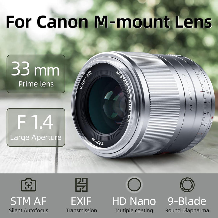 VILTROX 33mm F1.4 M Silber Autofokus Festbrennweite Prime Objektiv für Canon EF-M Mount Spiegellose