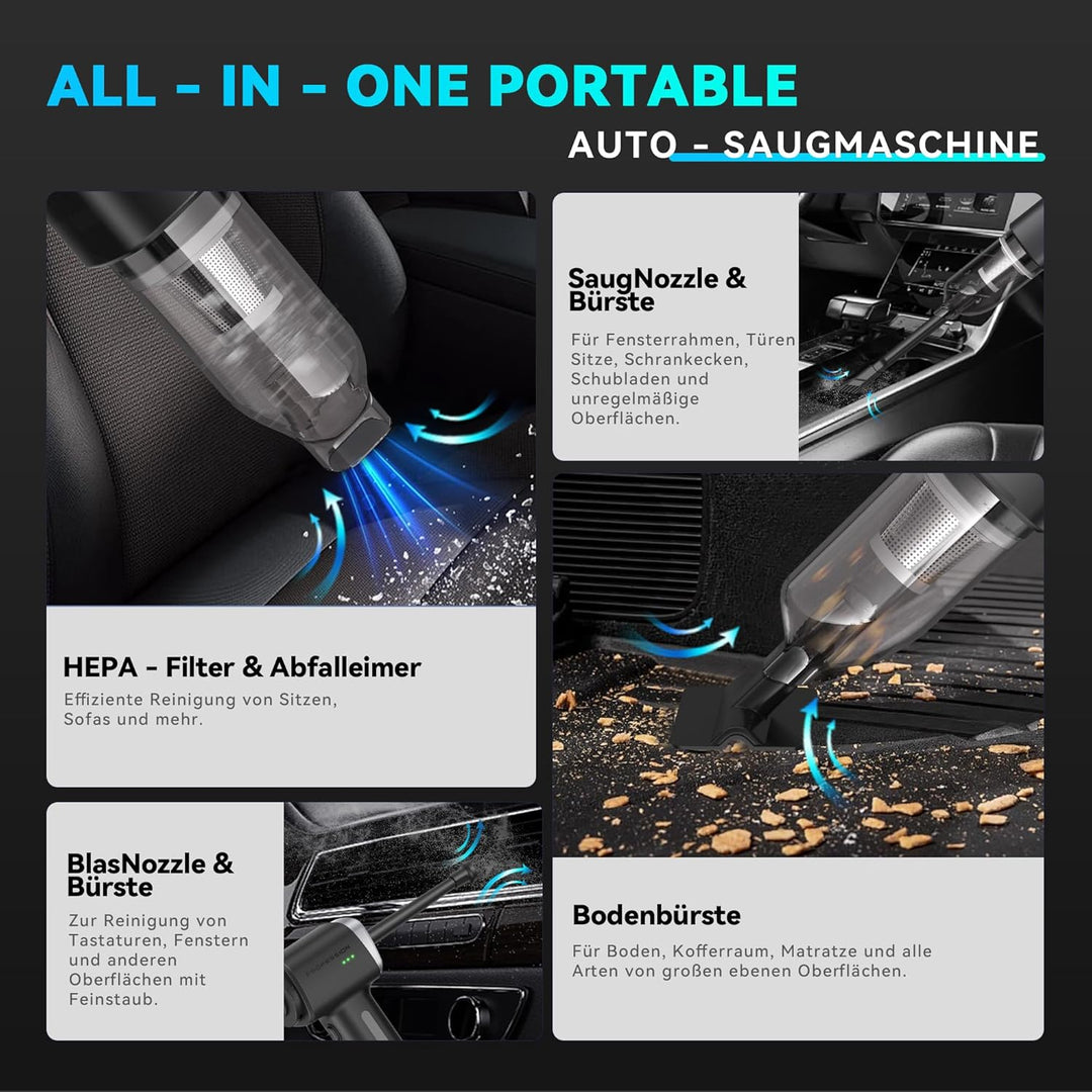 Handstaubsauger Handstaubsauger Akku Autostaubsauger Stark 28000Pa 4-in-1 für Auto Tierhaare Innenra
