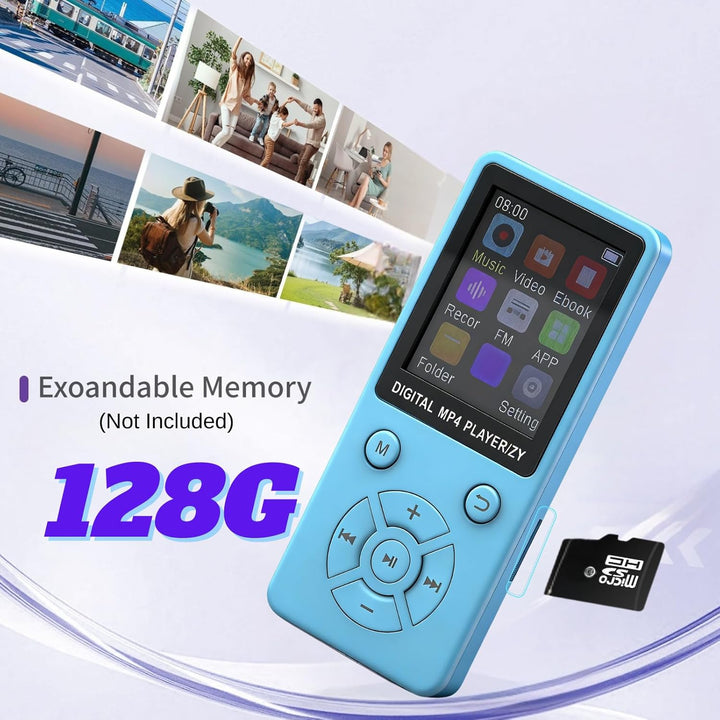 MP3-Player/MP4-Player 64GB Bluetooth 5.0 HiFi MP3 Musik-Player, 1,8-Zoll-LCD-Bildschirm mit Lautspre