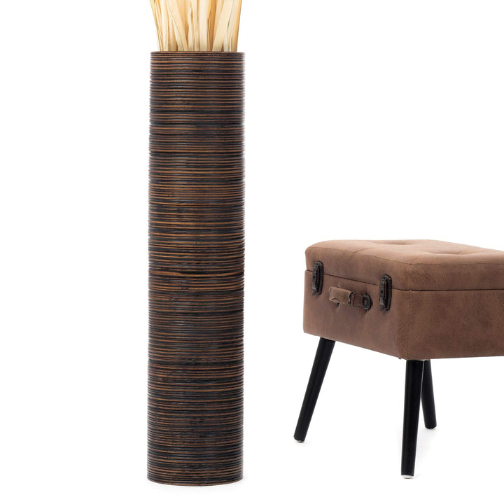 Leewadee Grosse Bodenvase für Dekozweige hohe Standvase Design Holzvase, Holz, 90 cm, Braun 90 cm Br