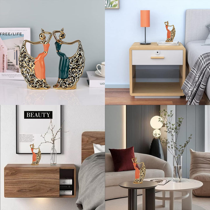 DOVDOV Balletttänzerin Statuen und Figuren, abstrakte Keramiktänzerin Dekorationen, Orange und Gold,