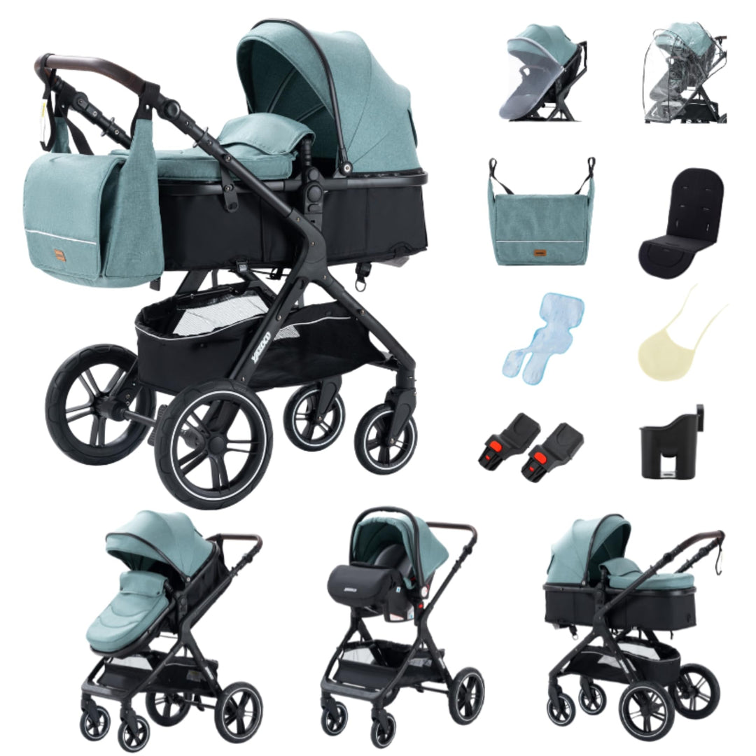 YAZOCO kinderwagen 3 in 1,Kombikinderwagen reisesysteme mit tragbar Moskitonetz Regenschutz Fusssack