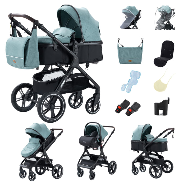 YAZOCO kinderwagen 3 in 1,Kombikinderwagen reisesysteme mit tragbar Moskitonetz Regenschutz Fusssack