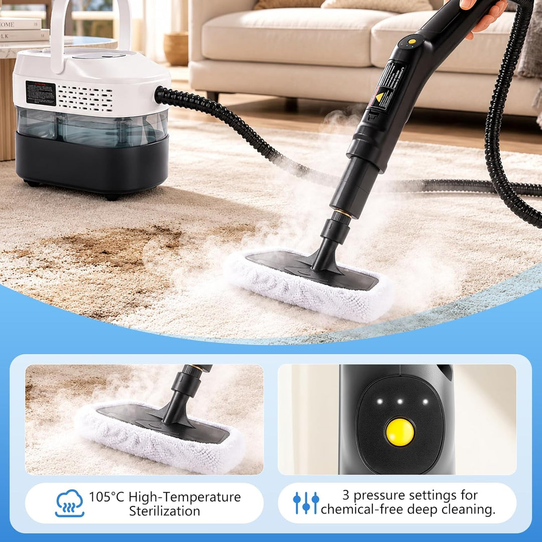 RUIZHI Dampfreiniger Handgerät mit 18 Zubehör, 1.6L Steam Cleaner, Dampfdruck 3Bar, Aufheizzeit 10s,