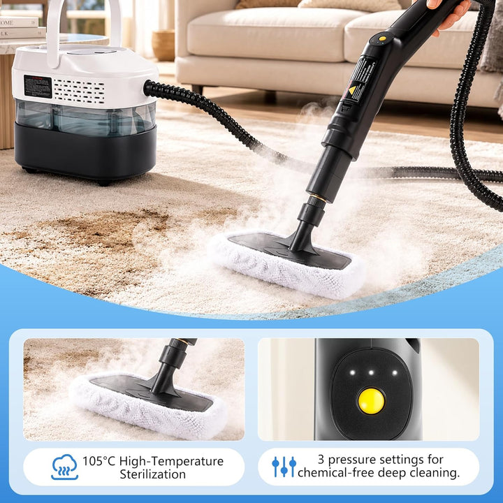 RUIZHI Dampfreiniger Handgerät mit 18 Zubehör, 1.6L Steam Cleaner, Dampfdruck 3Bar, Aufheizzeit 10s,