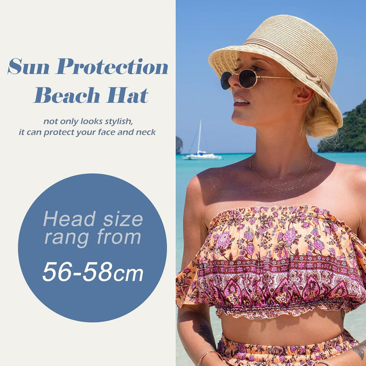 Comhats Damen Sonnenhut Faltbarer Strohhut für am Strand UV Schutz Sommerhut 92567_Beige M, 92567_Be