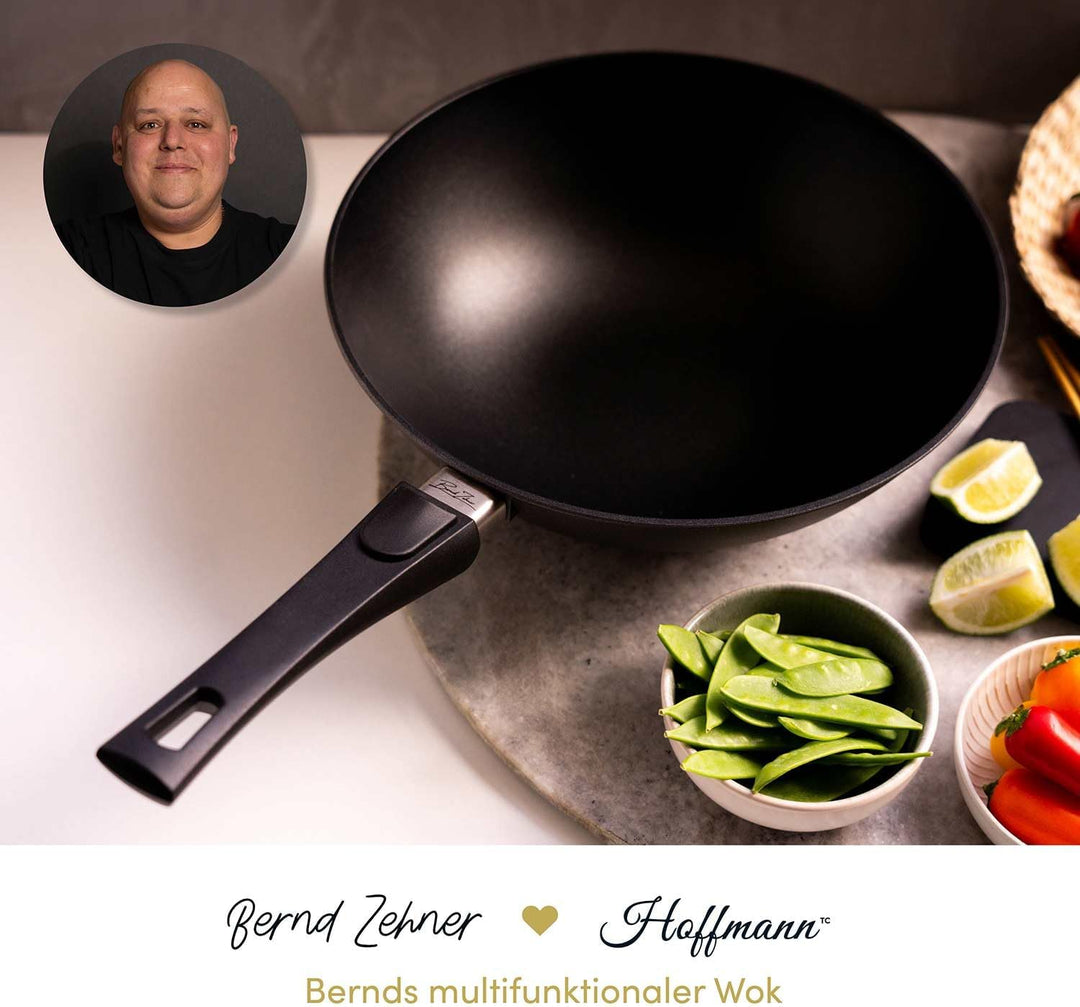 Hoffmann Wokpfanne by Bernd Zehner, Ø 30 cm, verzugsfreier Handguss, Keramikbeschichtung, Induktions