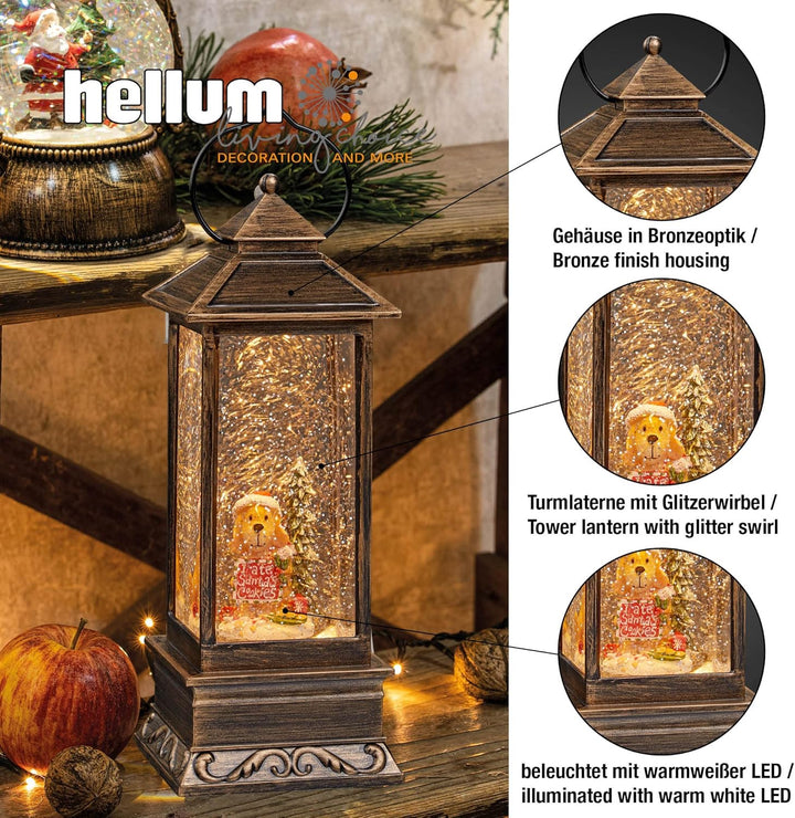 hellum LED Laterne, Schneekugel Weihnachten mit Motiv Hund, 10x27,5cm leuchtende Weihnachtslaterne m
