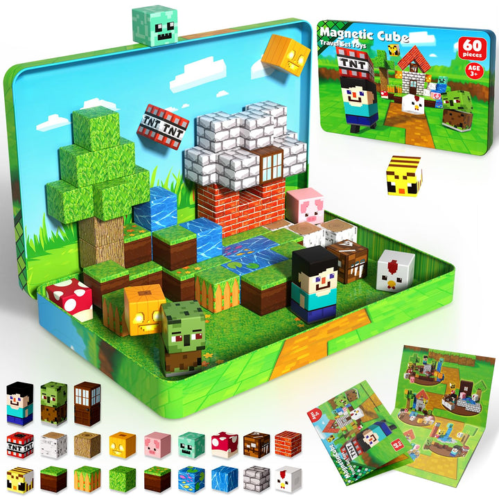 GraceDuck Magnetische Bausteine Reise Spielzeug 60 Teile im Tragbare Eisenbox Magnetbausteine Geeign