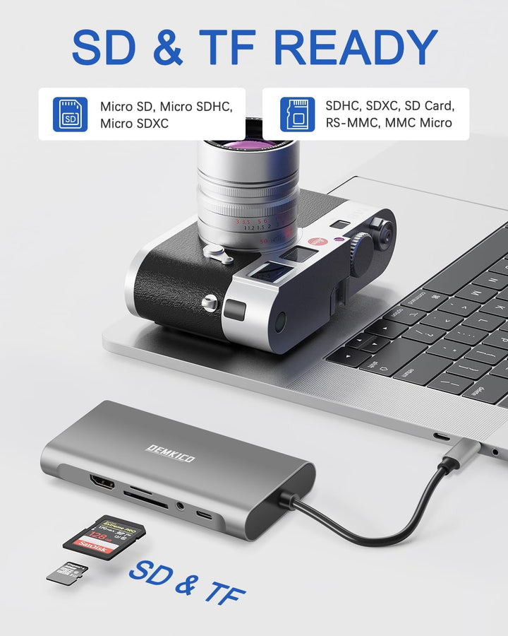 11-in-1 USB C Hub Multiport Adapter mit 4K HDMI, 1080P VGA, 100W PD, USB 3.0, USB 2.0 Anschlüssen, E