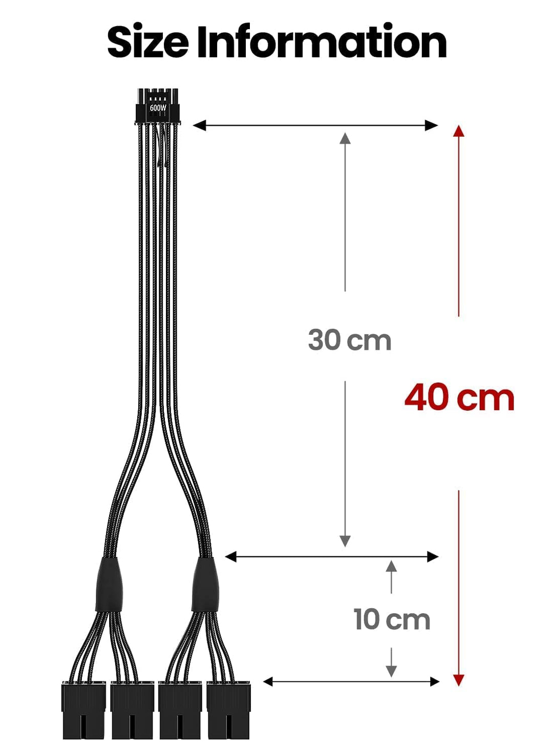 Fasgear PCI-e 5.0 Verlängerungskabel, 16Pin (12+4) Stecker auf PCI-E 5.0 4x8 (6+2) Pin Buchse Sleeve