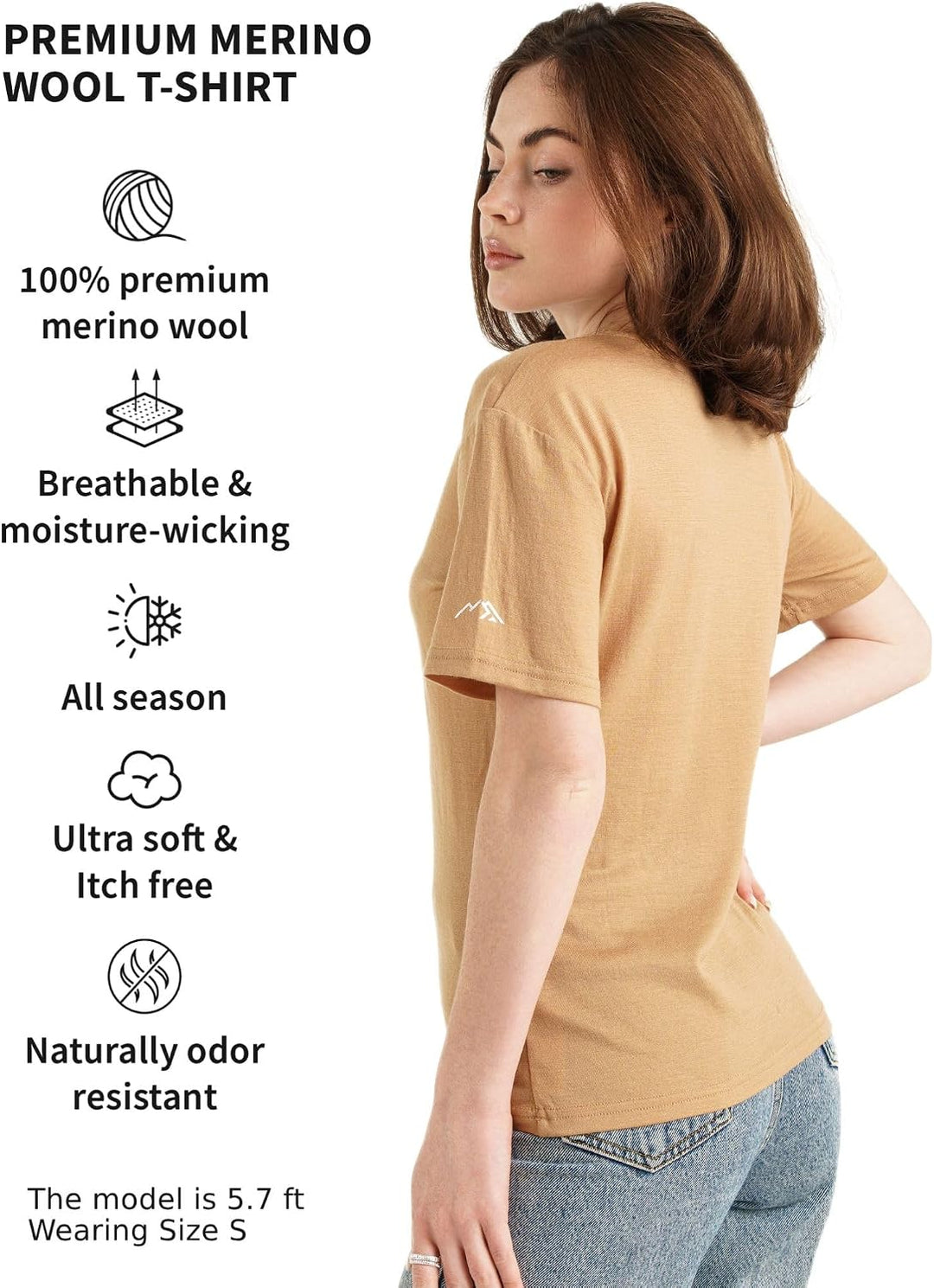 Merino.tech 100% Merino Shirt Damen Wandern &amp; Alltag + Wandersocken L Camel, L Camel