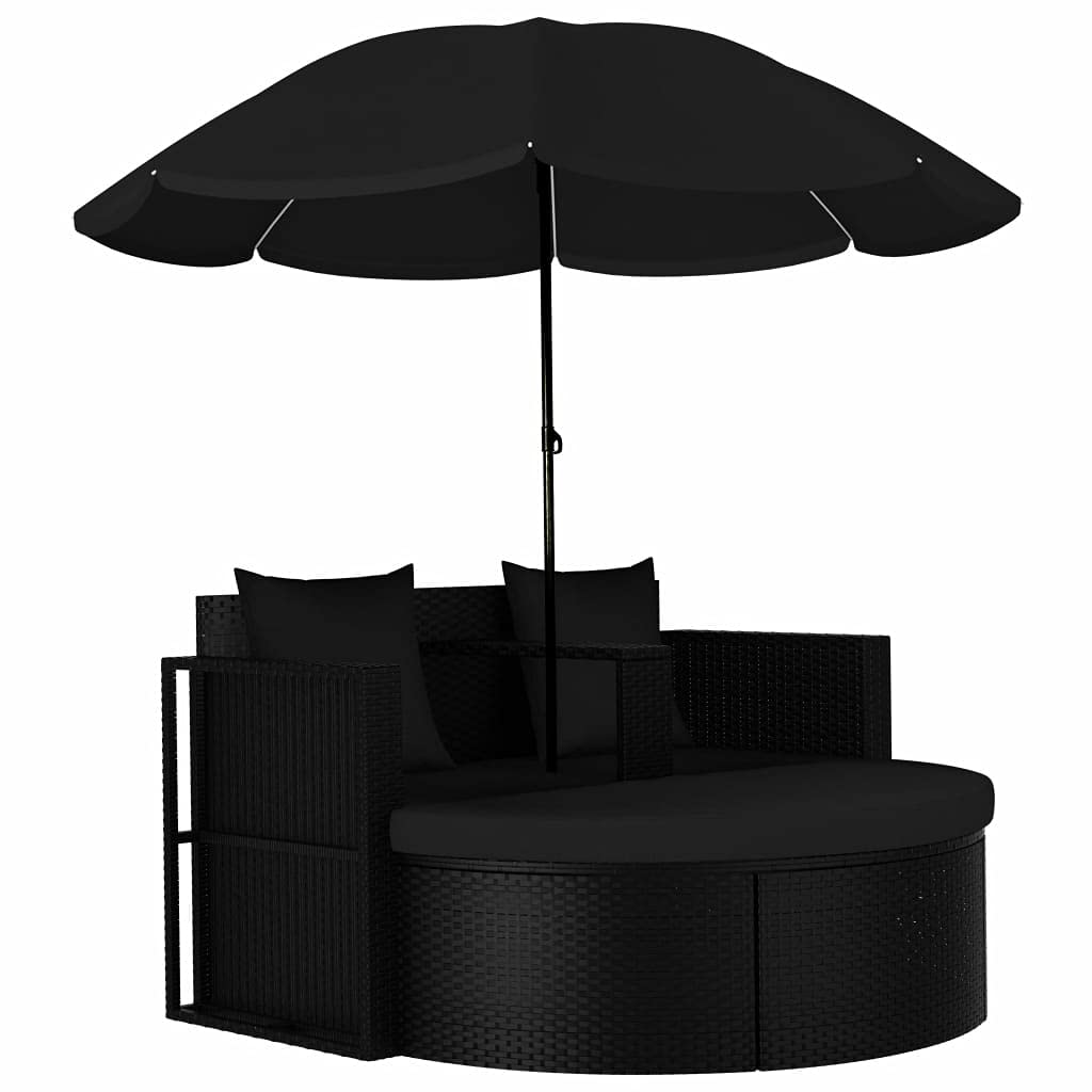 TEWTX7 Outdoor Poly Rattan Gartensofa 2-Sitzer mit Sonnenschirm Gartenmoebel Sonneninsel Rattansofa