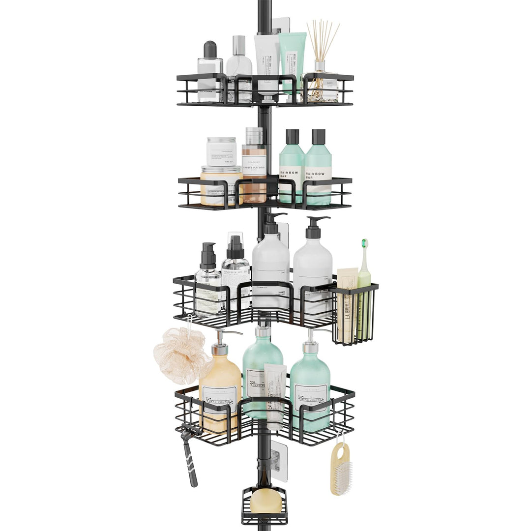 SWTYMIKI Duschregal Teleskop Dusche Teleskopstange - 4-Tier Teleskop Eckregal Dusche mit Seifenhalte