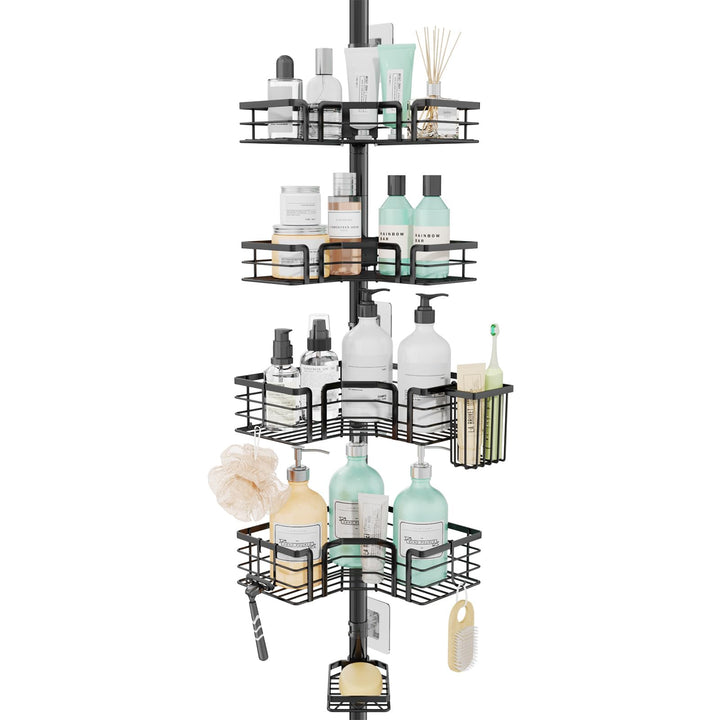SWTYMIKI Duschregal Teleskop Dusche Teleskopstange - 4-Tier Teleskop Eckregal Dusche mit Seifenhalte