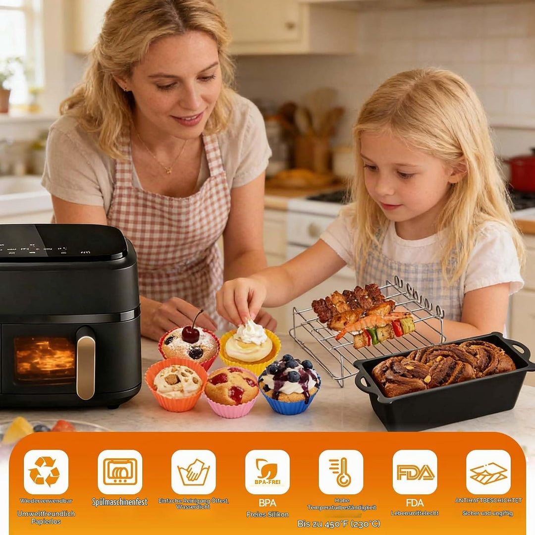 26 Stück Heissluftfritteuse Zubehör für Philips Dual Basket Airfryer 3000/5000 Serie 9L(6L/3L), Aus