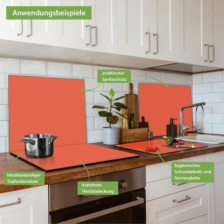 banjado® Herdabdeckplatte Glas 1-teilig 60x52 cm/Schneidebrett Herdabdeckung mit Motiv Orange/Herdab