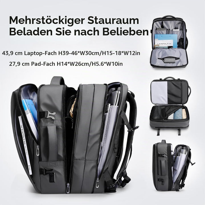 MARK RYDEN 30-45L Geschäftsreiserucksack, Erweiterte Umhängetasche, multifunktionaler Nass- und Troc