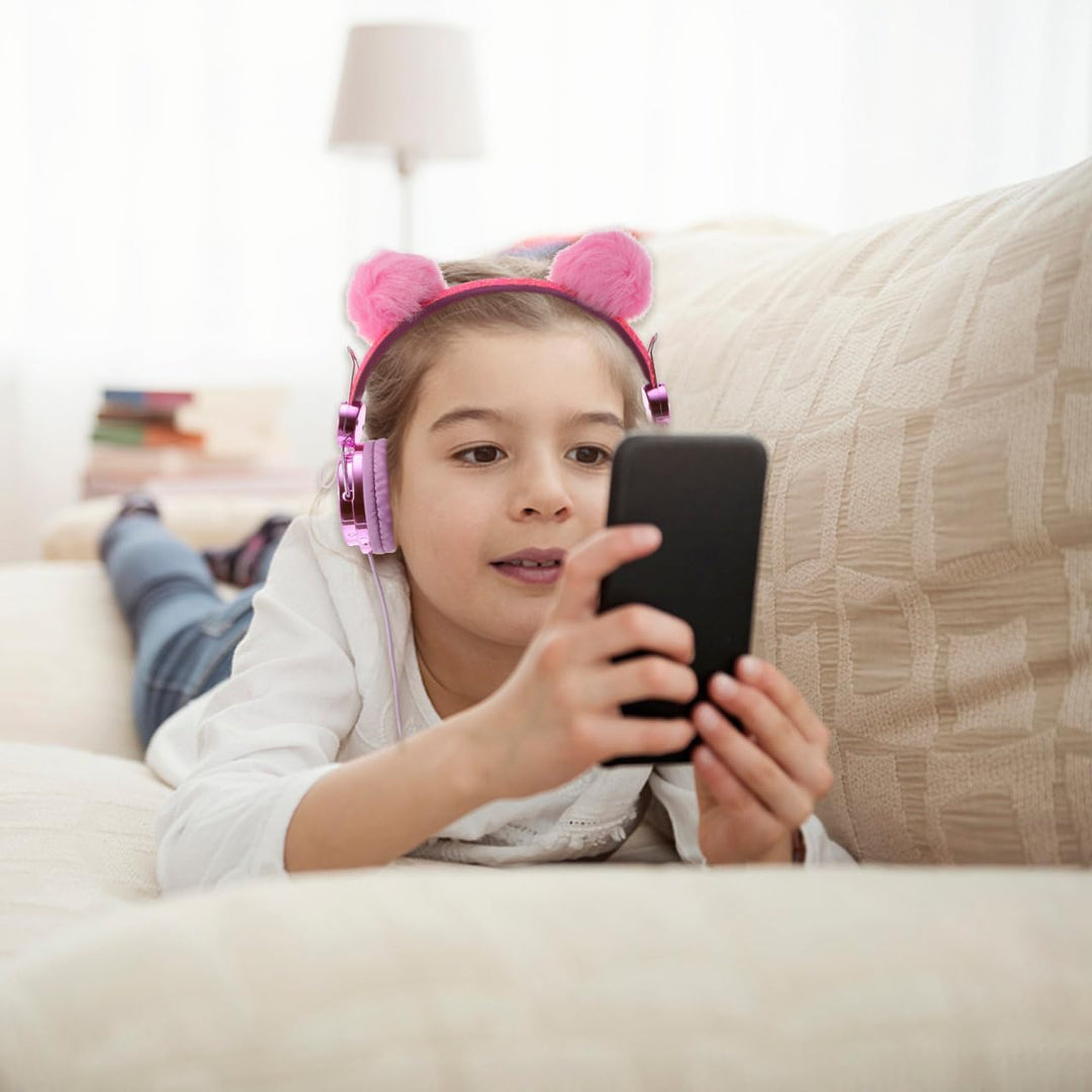 HOMSFOU Junge Mädchen-Headset mit Mikrofon Flauschigem Bommel-Design und Farbenfroher Gestaltung Kom