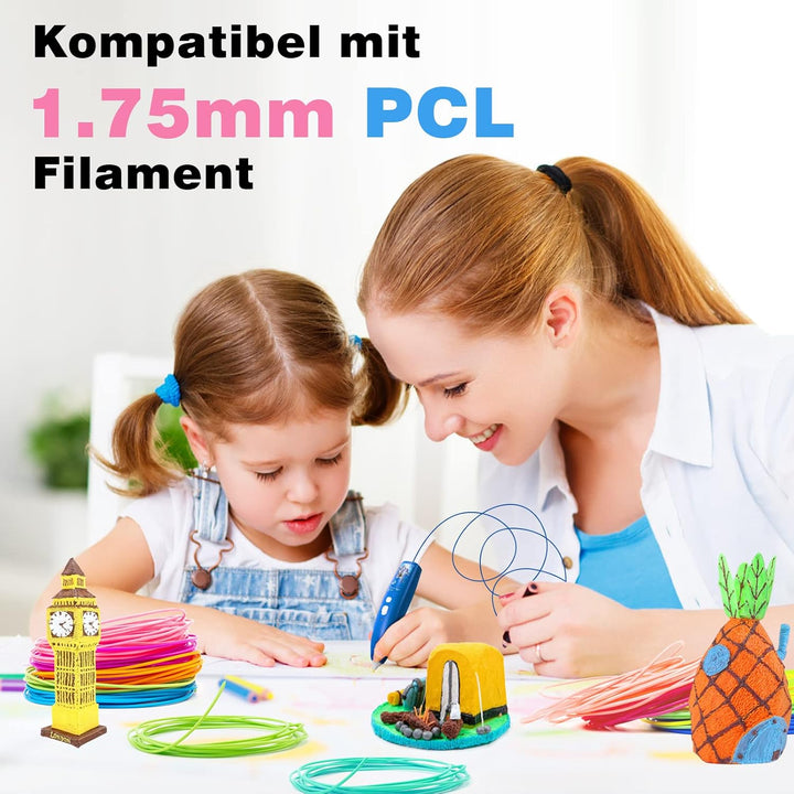 3D Stift Filament PCL, 20 Farben, je 10M – 3D Pen PCL Filament 1,75mm, 3D Stift Farben Set für Niedr
