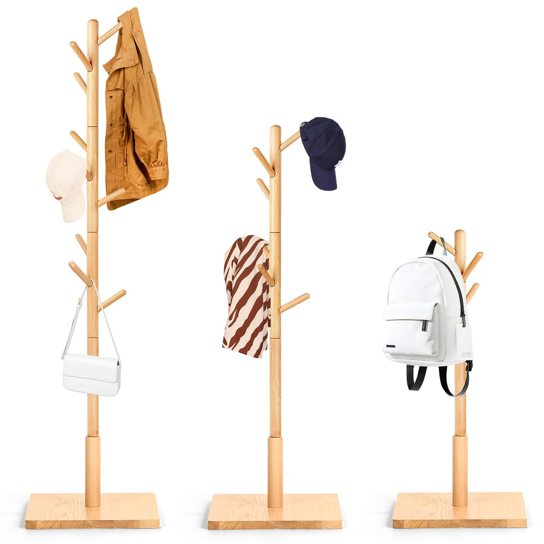 Garderobenständer, Kleiderständer aus Buchenholz Massivholz in Baumform für Kleidung, 9 Haken, 180 x