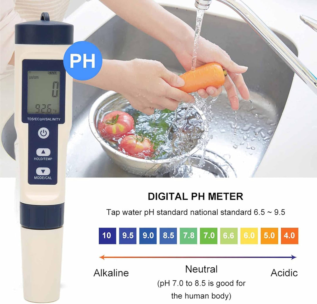 TOPINCN Wasserqualitätsprüfgerät,5in1 multifunktionale tragbare Digitale Wasserqualität Tester PH/Sa