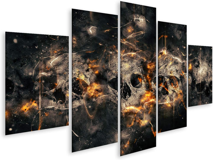 islandburner Bild auf Leinwand Totenkopf Skull Schädel vor Feuer Hintergrund Wandbild Poster Kunstdr