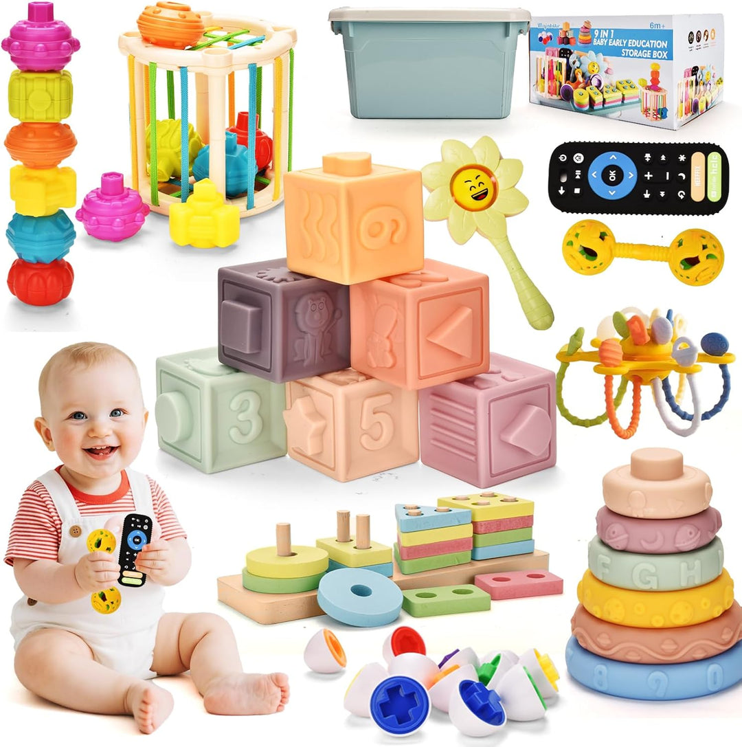 Montessori-Babyspielzeug für 6 bis 12 Monate, 9-in-1-Stapelspielzeug und Entwicklung der sensorische