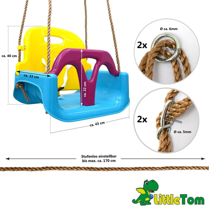 LittleTom 3-in-1 Babyschaukel Outdoor ab 6 Monate - 40x43x33 Gartenschaukel Baby Schaukel Kleinkinde