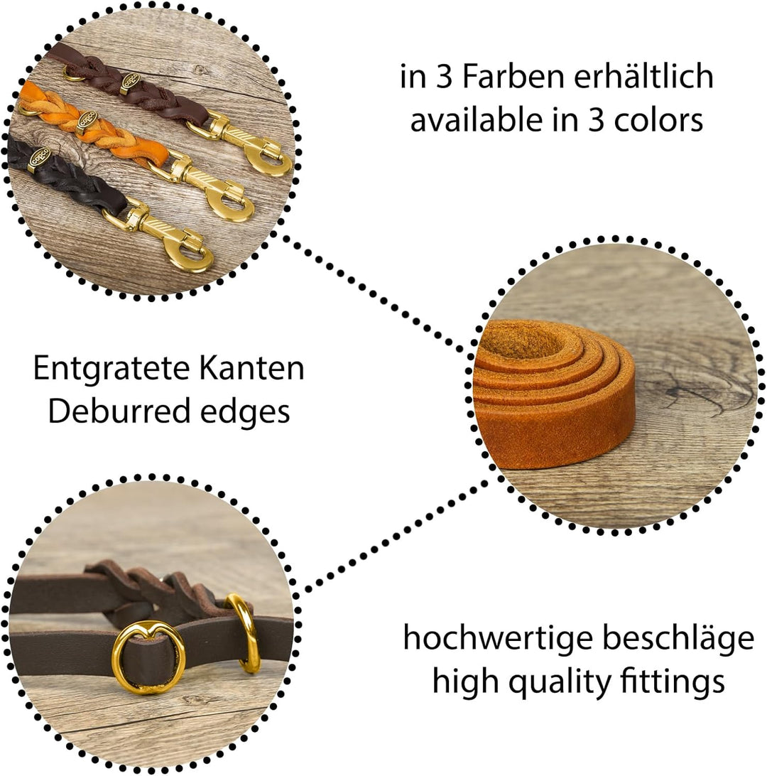 CopcoPet Retrieverleine mit Zugstopp für mittelgrosse Hunde – 1,20m x 12mm Moxonleine in Braun – Fet